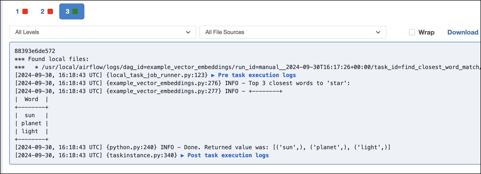 Default LM semantic search results in task logs