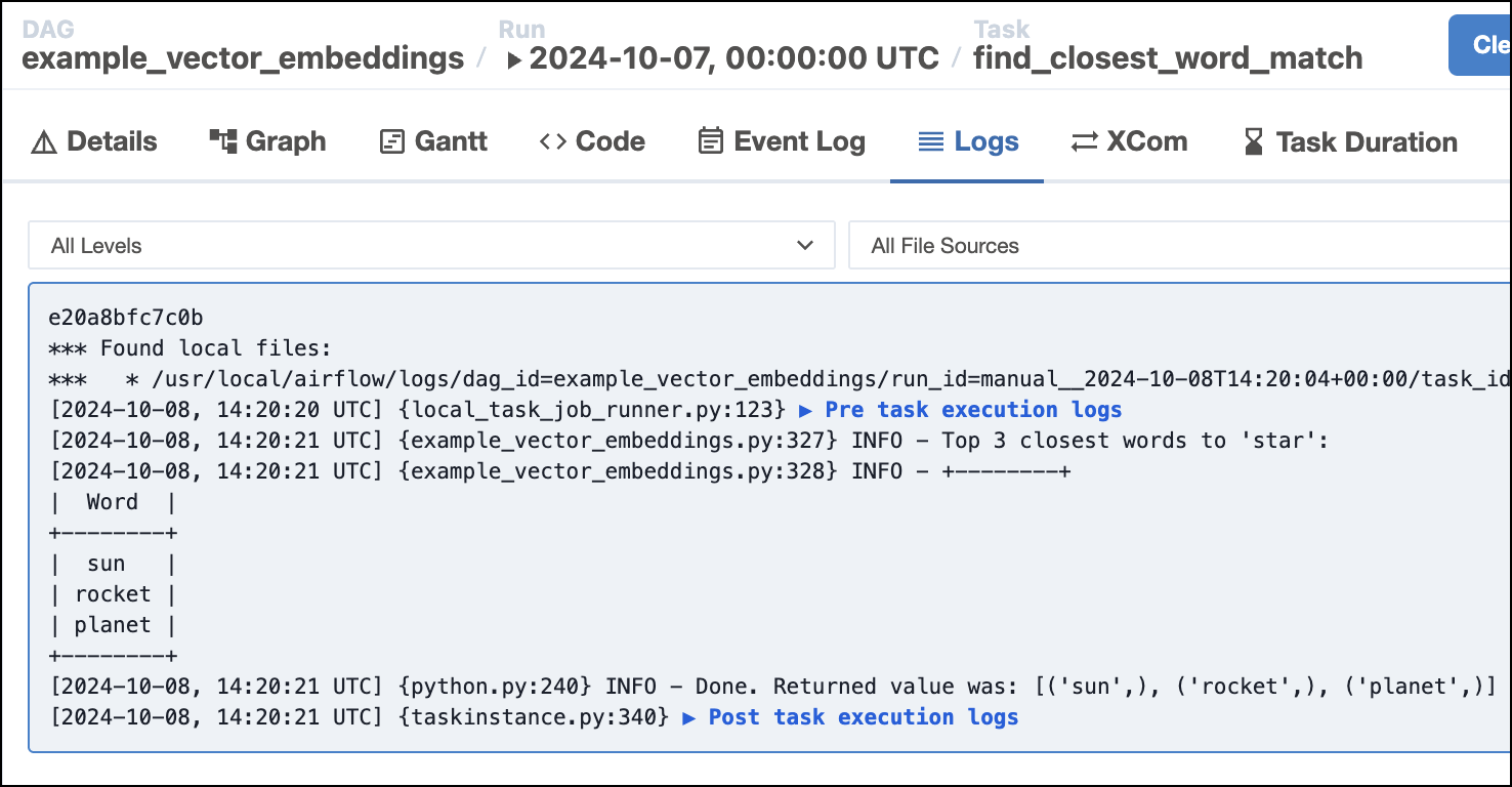 Alternative LM semantic search results in task logs