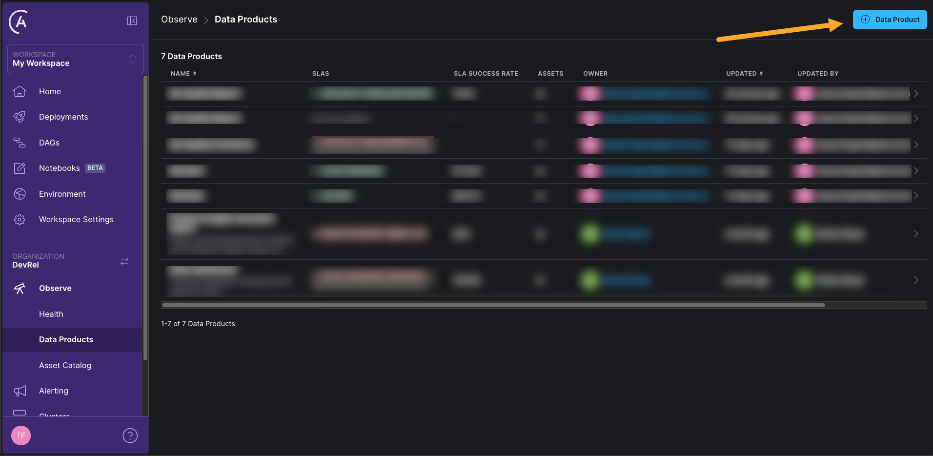 Create a new data product in the Astro UI.