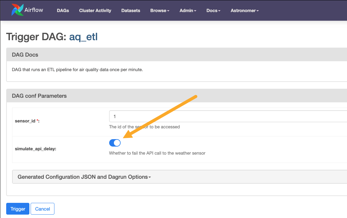 Manually trigger the DAG with a delay.