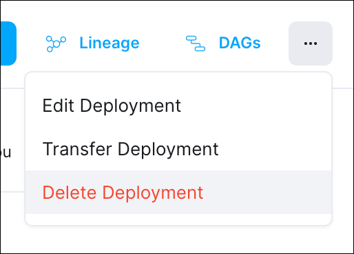 Delete Deployment in options menu