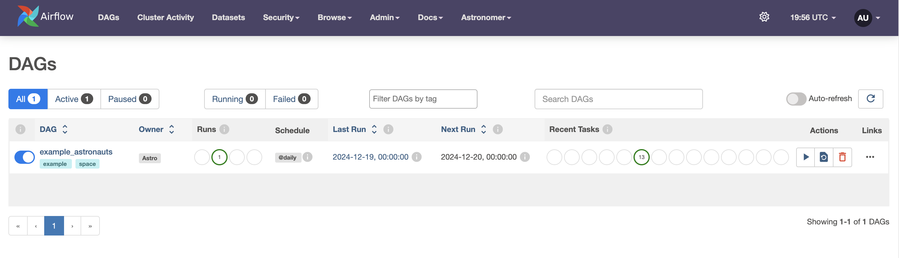 Example DAG in the Airflow UI