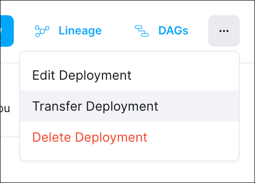 Transfer Deployment in options menu