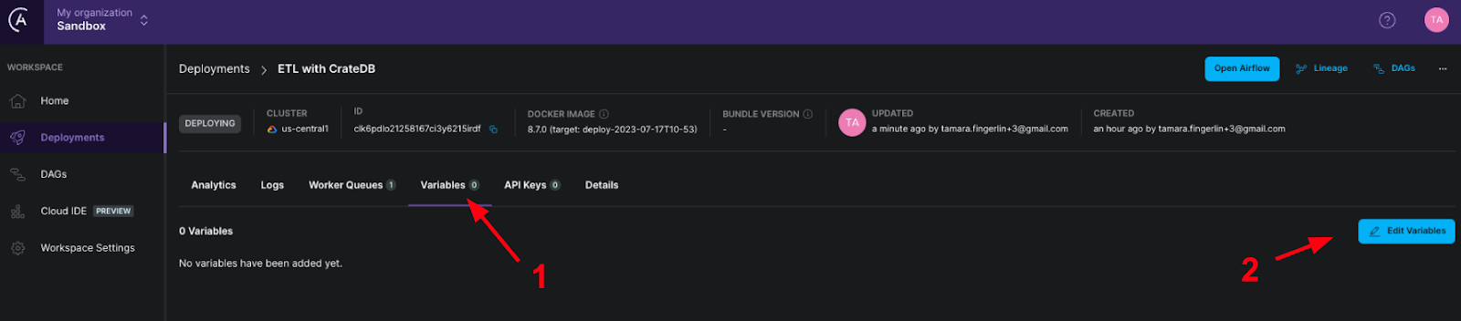 Edit an environment variable in the Astro UI