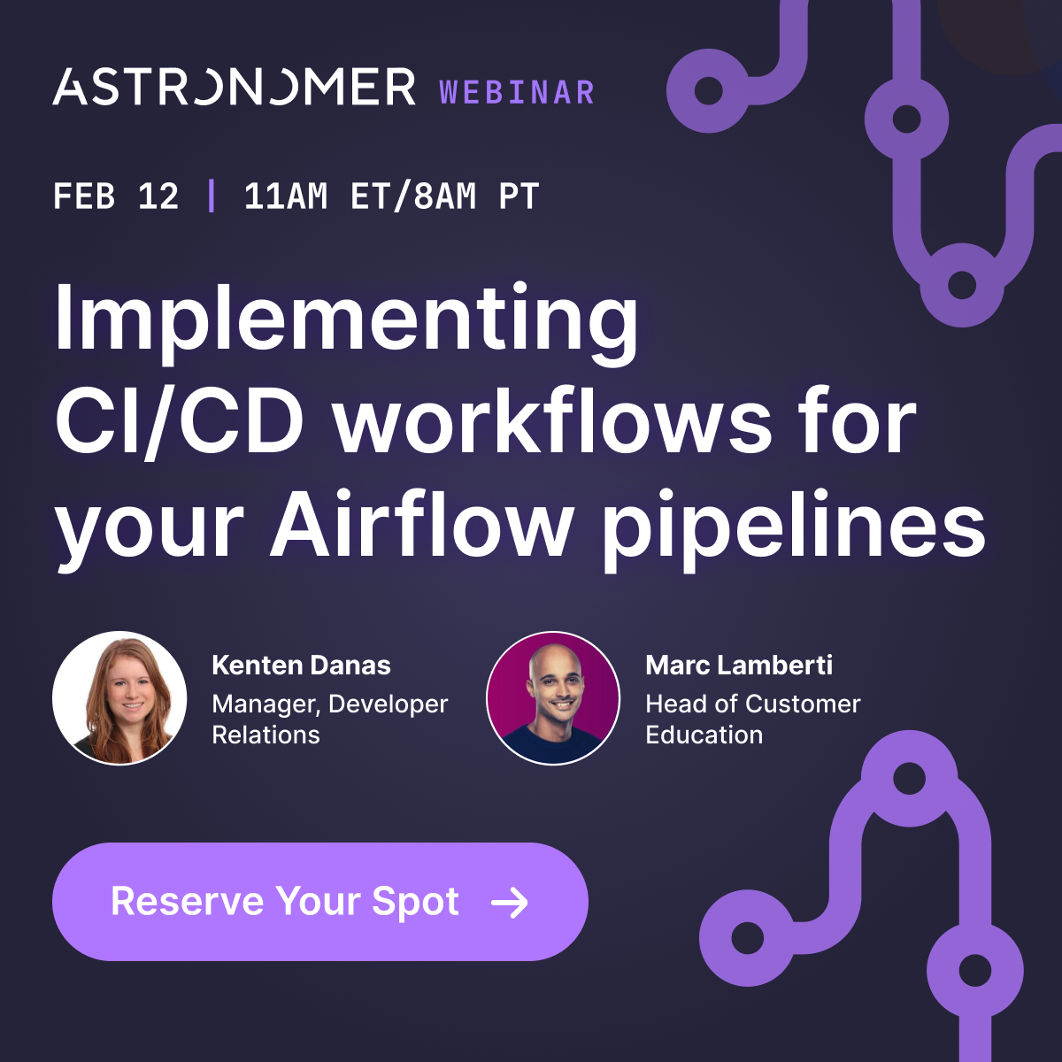 Join us Feb 12 for our webinar titled Implementing CI/CD workflows for your Airflow pipelines. Click to Reserve Your Spot Now.